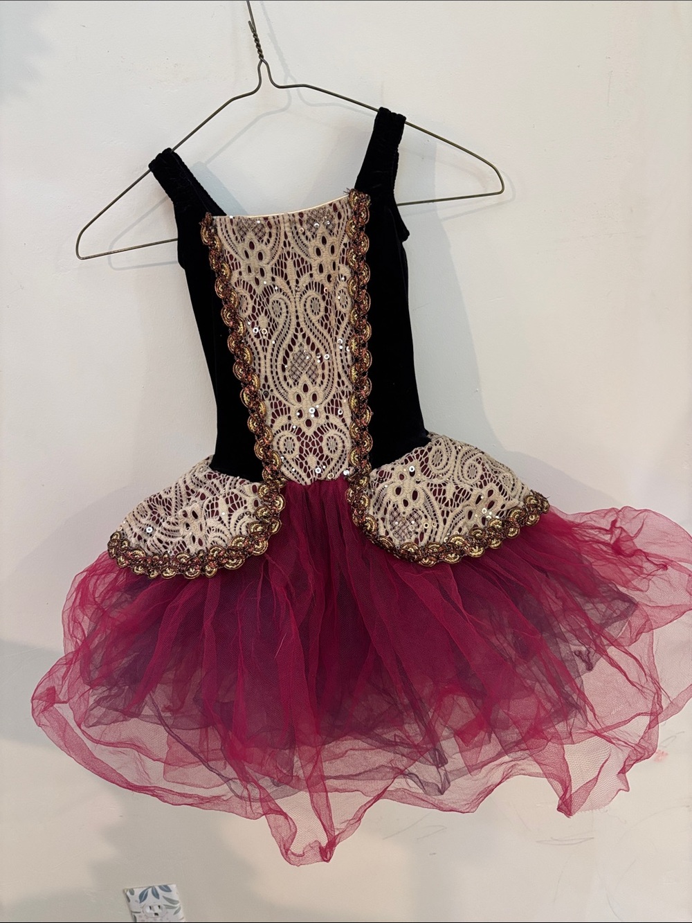 Kids Burgundy and Black Lace Tutu Dance Costume